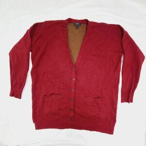 J.Crew Red Merino Wool Cardigan Sweater XL Button Front Classic Knit Layering